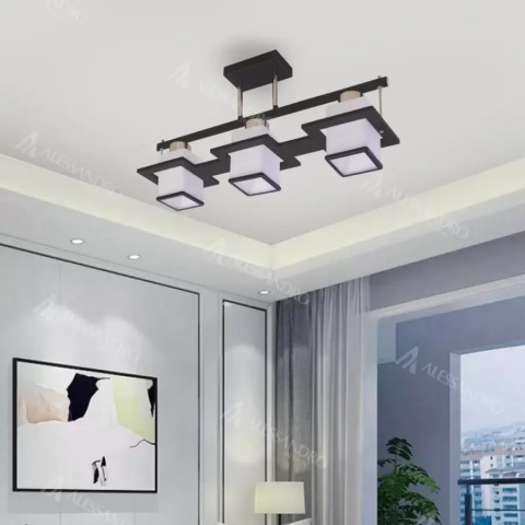 Lustre Clasice - Lustra Clasica Aramis cu Lemn Abajur Patrat 3 X Dulie E27 Alb Negru