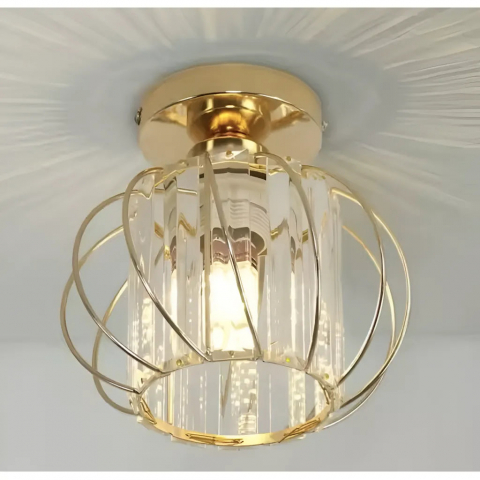 Lustre cu Abajur - Lustra Cora 1XE27, Auriu, Metal si Cristal