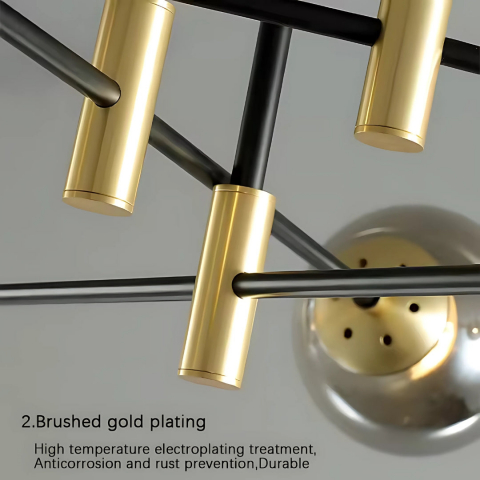 Lustra cu Abajur Rotund, PENTHOUSE Grand, 8xE27, Negru Auriu, Metal [2]