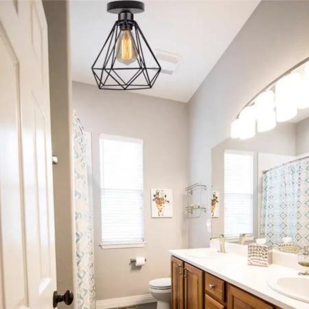 Lustra cu abajur tip diamant, E27, design negru mat [4]