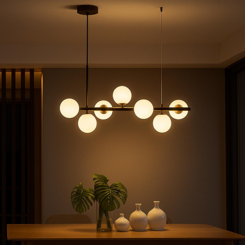 Lustra cu bec moderna LOFT Pavilion, 7x G9, Alb Negru, Metal, Inaltime Reglabila [1]