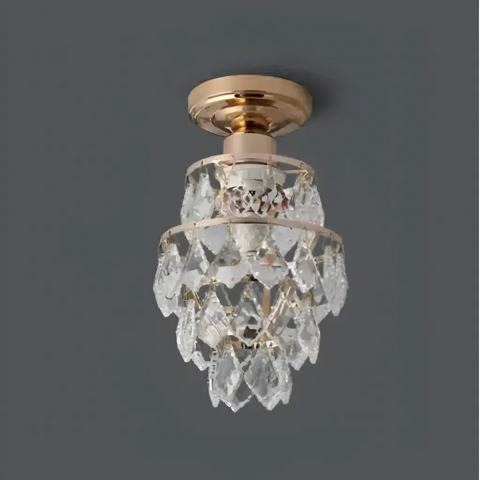 Lustra decorativa cu cristale sintetice si finisaj auriu, montaj aplicat, 1xE27, design elegant pentru interior [1]