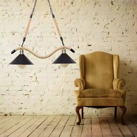 Lustre Vintage - Lustra Franghie, 2*E27, Maro, Metal si Sfoara LV570/2BK