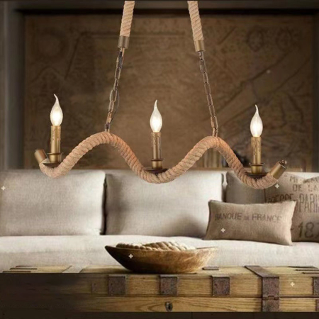 Lustre Vintage - Lustra Franghie, 3*E27, Maro, Metal si Sfoara LV572/3BK