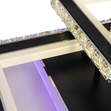 Lustra LED 154W cu telecomanda si cristale, design modern 3 patrate, lumina reglabila rece calda neutra si RGB, finisaj negru crom lucios [5]