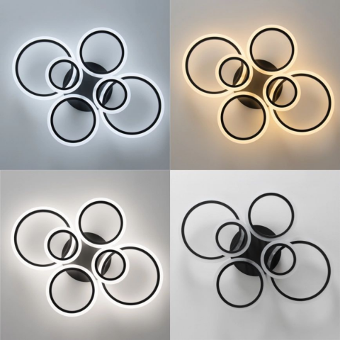 Lustra LED, 6 Cercuri, Dimabila, cu Telecomanda, 140 W, Negru, Lumina Rece/Calda/Neutra [6]