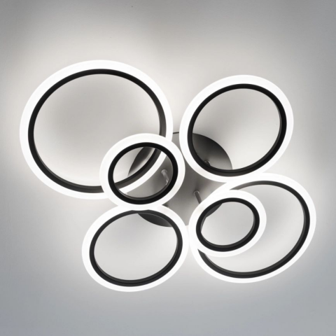 Lustra LED, 6 Cercuri, Dimabila, cu Telecomanda, 140 W, Negru, Lumina Rece/Calda/Neutra [8]