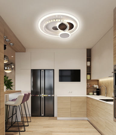 Corpuri de Iluminat - Lustră LED modernă cu cristale, 43W, 4 cercuri interconectate, lumină rece/caldă/neutră, finisaj negru mat