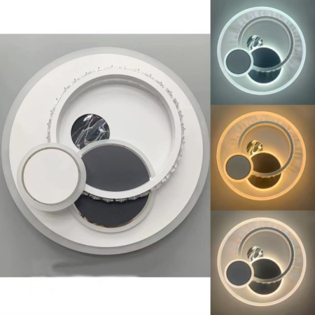 Lustră LED modernă cu cristale, 43W, 4 cercuri interconectate, lumină rece/caldă/neutră, finisaj negru mat [2]