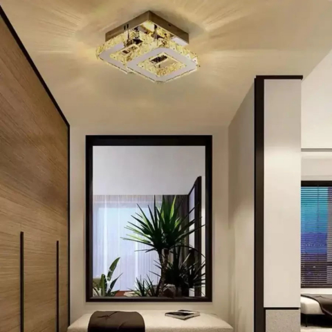 Lustre LED - Lustra LED cu cristal JEREMIAH 34W, 2 Patrate, lumina Rece/Calda/Neutra, Dimabila, Crom Lucios