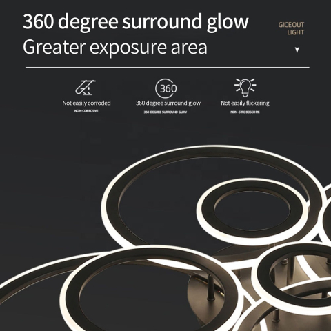 Lustra LED cu Telecomanda, 41W, 3 Cercuri, lumina Rece/Calda/Neutra, Dimabila, Negru [4]