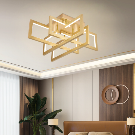 Lustre Moderne - Lustra LED cu telecomanda 98W, 4 Elemente, lumina Rece/Calda/Neutra, Dimabila, Auriu