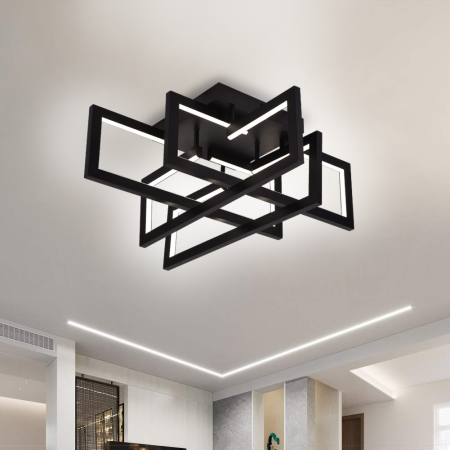 Corpuri de Iluminat - Lustra LED cu telecomanda 98W, 4 Elemente, lumina Rece/Calda/Neutra, Dimabila, Negru