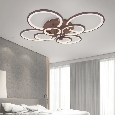 Lustre LED - Lustră LED 200W cu 8 cercuri, maro, dimabilă, lumini cald/neutru/rece, telecomandă inclusă
