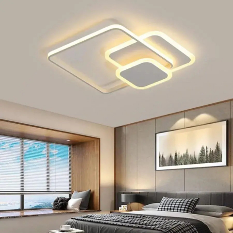 Lustre LED Aplicate - Lustra LED cu telecomanda ANEMONA 75W, 3 Patrate, lumina Rece/Calda/Neutra, Dimabila, Alb
