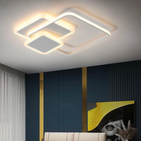 Lustra LED cu telecomanda ANEMONA 75W, 3 Patrate, lumina Rece/Calda/Neutra, Dimabila, Alb [1]