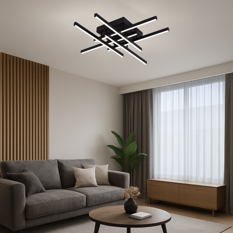 Lustre LED - Lustra LED cu Telecomanda 63W,  Dimabil, Lumina Rece-Calda-Neutra, Negru