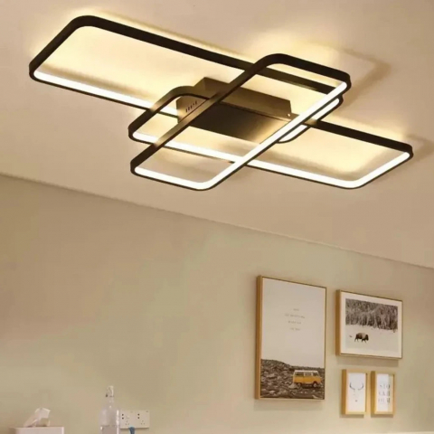 Lustre LED - Lustra LED cu telecomanda AXIS 96W, 3 Elemente, lumina Rece/Calda/Neutra, Dimabila, Negru