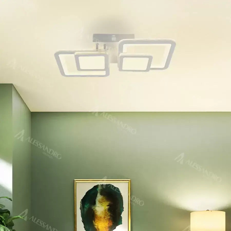 Lustre LED - Lustra LED moderna cu telecomanda, 44W, design cu 2 patrate interconectate, dimabila, lumina rece/calda/neutra, finisaj alb mat, montaj aplicat pe tavan