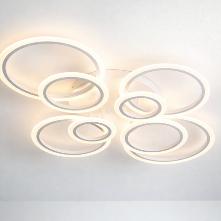 Lustre LED - Lustra LED Moderna 130W cu Telecomanda, 8 Inele Luminoase, Dimabila, Lumina Reglabila Rece/Calda/Neutra, Design Elegant Alb