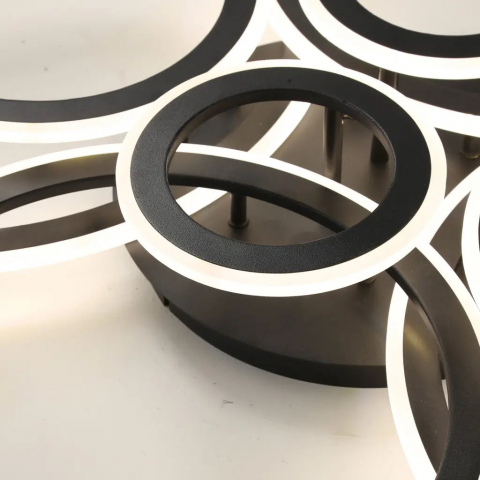 Lustra LED cu telecomanda, 180W, 8 Cercuri, lumina Rece/Calda/Neutra, Dimabila, Negru [2]