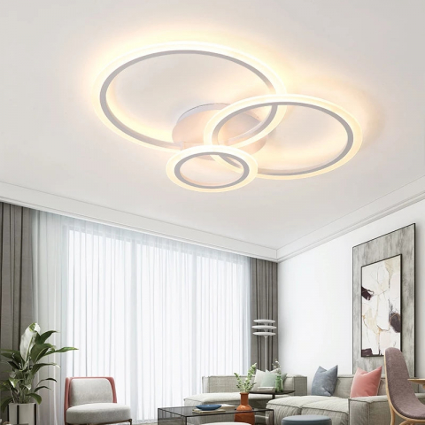 Lustre LED - Lustra LED cu telecomanda 41W, Putere maxima 80W,  3 Cercuri, lumina Rece/Calda/Neutra, Dimabila, Alb
