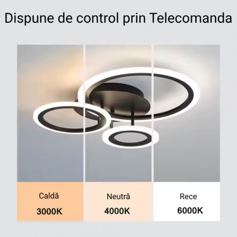 Lustra LED cu telecomanda BETTY 41W, 3 Cercuri, lumina Rece/Calda/Neutra, Dimabila, Negru [3]