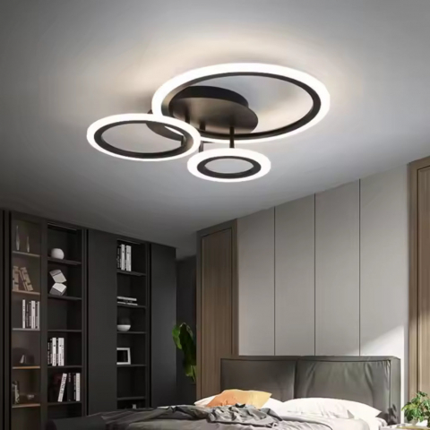 Lustre LED Aplicate - Lustra LED cu telecomanda BETTY 41W, 3 Cercuri, lumina Rece/Calda/Neutra, Dimabila, Negru