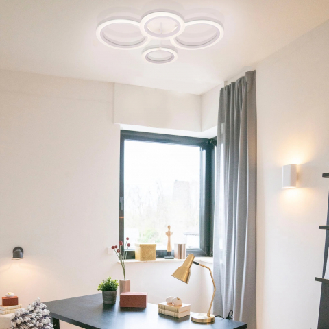 Lustre LED - Lustra LED cu telecomanda, 44W - 80W, 4 Cercuri, lumina Rece/Calda/Neutra, Dimabila, Alb