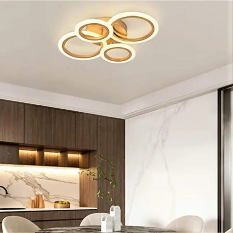 Lustre LED - Lustra LED cu telecomanda BETTY 44W, 4 Cercuri, lumina Rece/Calda/Neutra, Dimabila, Auriu Lucios