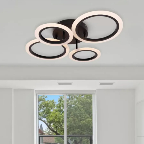 Lustra LED, 44W - 100W, 4 Cercuri, lumina Rece/Calda/Neutra, Dimabila, Negru, Telecomanda [1]