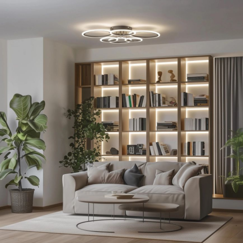 Lustra LED, 6 Cercuri, Dimabila, cu Telecomanda, 140 W, Negru, Lumina Rece/Calda/Neutra [3]