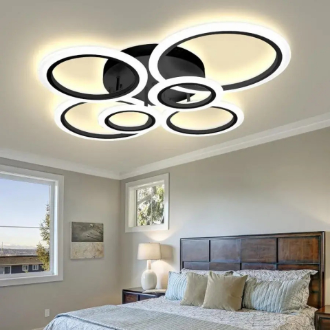 Lustra LED, 6 Cercuri, Dimabila, cu Telecomanda, 140 W, Negru, Lumina Rece/Calda/Neutra [2]