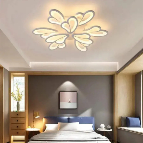 Lustre LED - Lustra LED cu telecomanda BLOSSOM 107W, 9 Petale, lumina Rece/Calda/Neutra, Dimabila, Alb