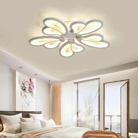 Lustre LED - Lustra LED cu telecomanda BLOSSOM 69W, 5 Petale, lumina Rece/Calda/Neutra, Dimabila, Alb