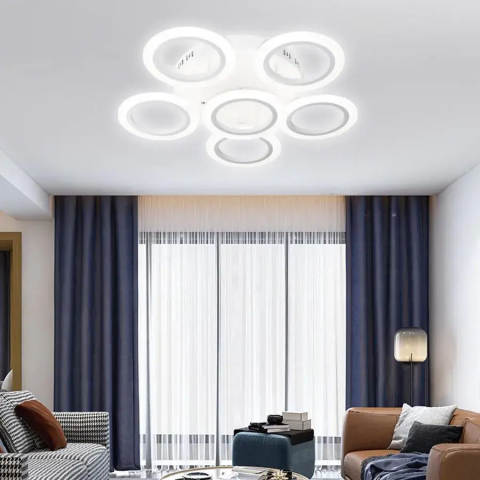 Lustre LED Aplicate - Lustra LED cu telecomanda BOEME 50W, 6 Cercuri, lumina Rece/Calda/Neutra, Dimabila, Alb