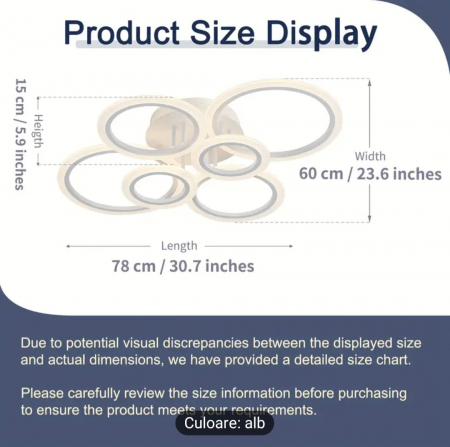 Lustra LED cu telecomanda 6 Cercuri, 82W, lumina Rece/Calda/Neutra, Dimabila, Alb [11]