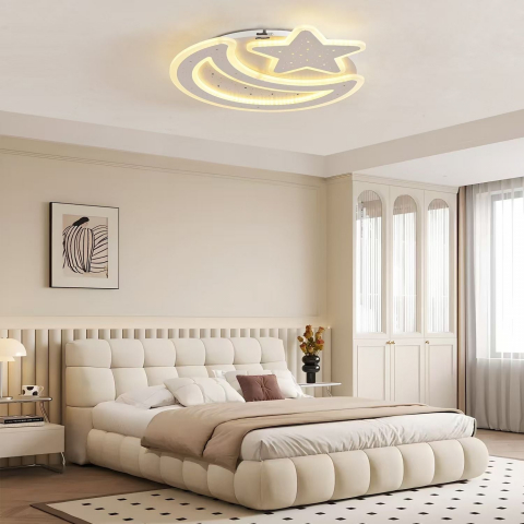 Lustre LED Aplicate - Lustra LED cu telecomanda CORALIA RGB 81W, Luna si Stea, lumina Rece/Calda/Neutra Dimabila Alb