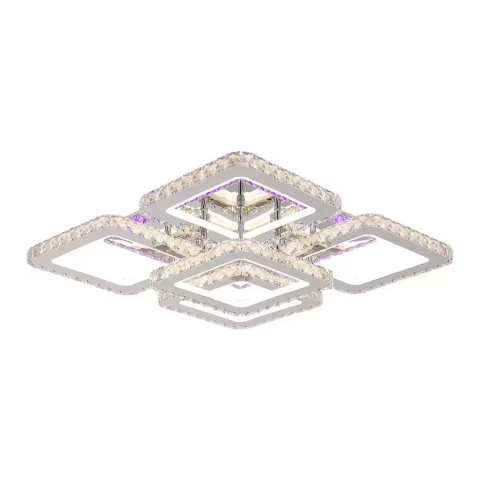 Lustra LED cu telecomanda cu cristal QUADRIA SUPREMO RGB, 148W, 5 Patrate, lumina Rece/Calda/Neutra, Dimabila, Crom Lucios [1]