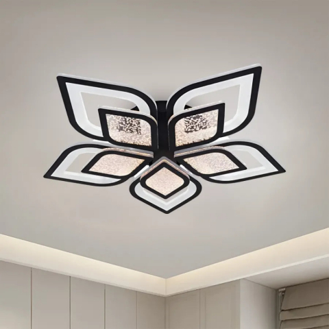 Lustre LED - Lustra LED cu telecomanda DALIA 170W, 5 Petale, lumina Rece/Calda/Neutra, Dimabila, Negru