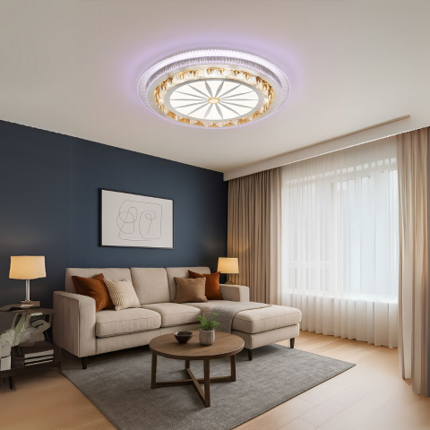 Lustra LED cu telecomanda DAVIDE RGB 70W, lumina Albastra/Rece/Calda, Dimabila, Alb [2]