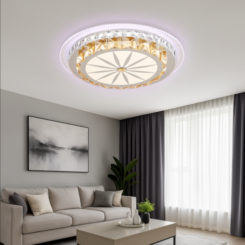 Lustre LED - Lustra LED cu telecomanda DAVIDE RGB 70W, lumina Albastra/Rece/Calda, Dimabila, Alb