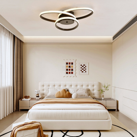 Lustre LED - Lustra LED impletita cu telecomanda, 59W, lumina Rece/Calda/Neutra, Dimabila, Negru, Inaltime Reglabila, 4600 lm