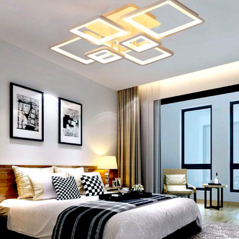 Lustra LED Alessandro 124W, 6 Patrate, Telecomanda Inclusa – 3 Tipuri de Lumina (Rece/Calda/Neutra) [0]