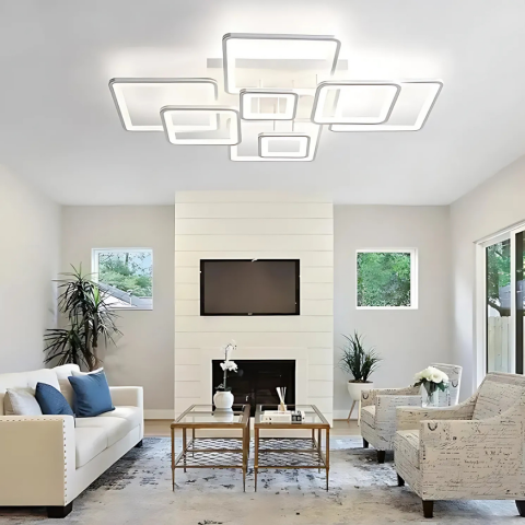 Lustra LED cu telecomanda ELLA 203W, 8 Patrate, lumina Rece/Calda/Neutra, Dimabila, Alb, Ideala pentru Living si Spatii Mari, LT130/8WH [2]