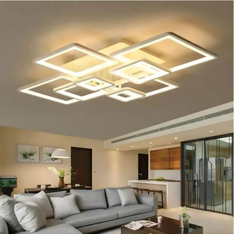 Lustre LED - Lustra LED cu telecomanda ELLA 203W, 8 Patrate, lumina Rece/Calda/Neutra, Dimabila, Alb, Ideala pentru Living si Spatii Mari, LT130/8WH