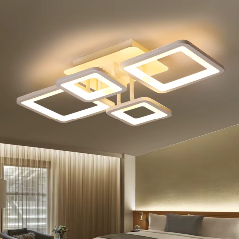 Lustre LED - Lustra LED, Telecomanda, 85W, Design Modern cu Patrate Interconectate, Dimmabila, 3 Tipuri de Lumina (Rece/Calda/Neutra), Alb