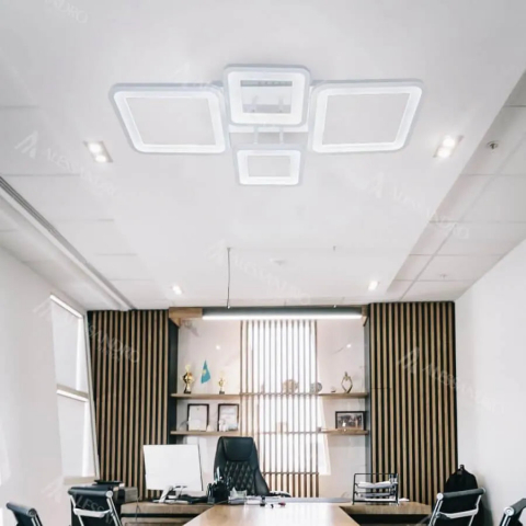 Lustra LED, Telecomanda, 85W, Design Modern cu Patrate Interconectate, Dimmabila, 3 Tipuri de Lumina (Rece/Calda/Neutra), Alb [3]