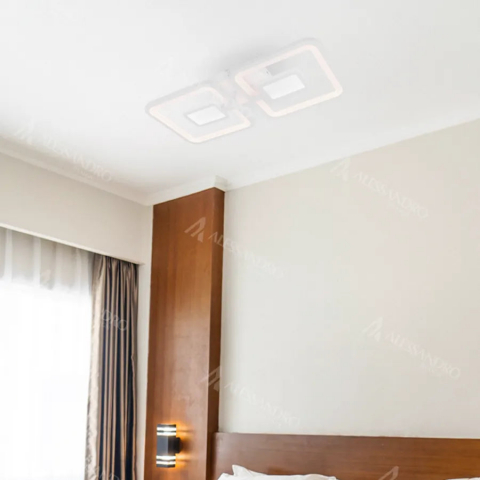 Lustre LED Aplicate - Lustra LED cu telecomanda FELIX 57W, 2 Patrate, lumina Rece/Calda/Neutra, Dimabila, Alb