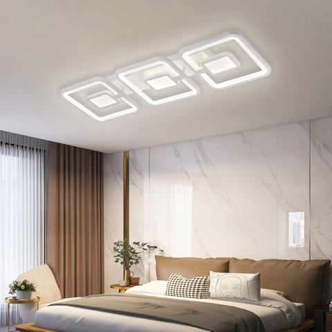 Lustre LED - Lustra LED cu telecomanda FELIX 75W, 3 Patrate, lumina Rece/Calda/Neutra, Dimabila, Alb